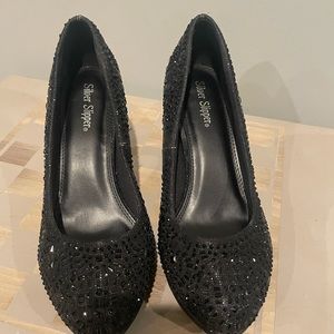 Black sequin and jewel heels